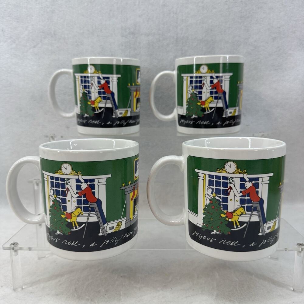 Lot of 4 EUC Taylor & NG Mugs Joyous Noel Holiday Christmas Coffee Cups Ceramic